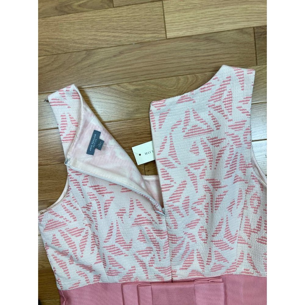 *New Ann Taylor Petites Sheath Dress Womens 6P Pink Sleeveless Print Bow Career - Picture 3 of 8